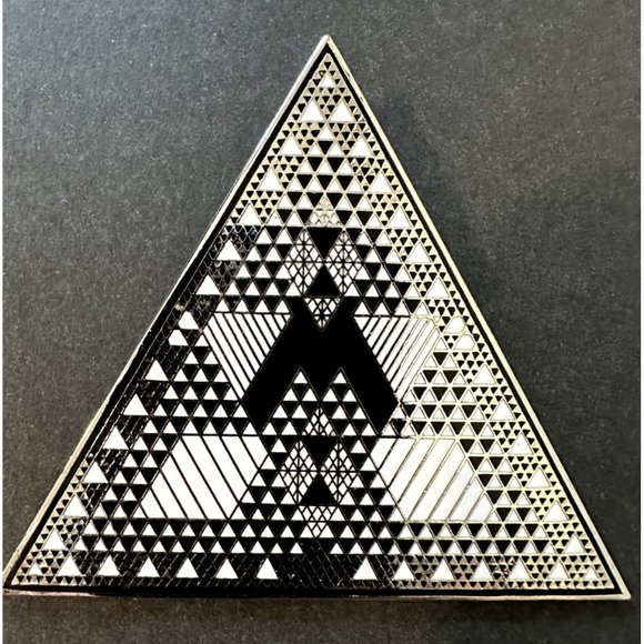 Judy Chicago Jewelry - Judy Chicago 1987 triangle Holocaust Project brooch pin signed black white ename